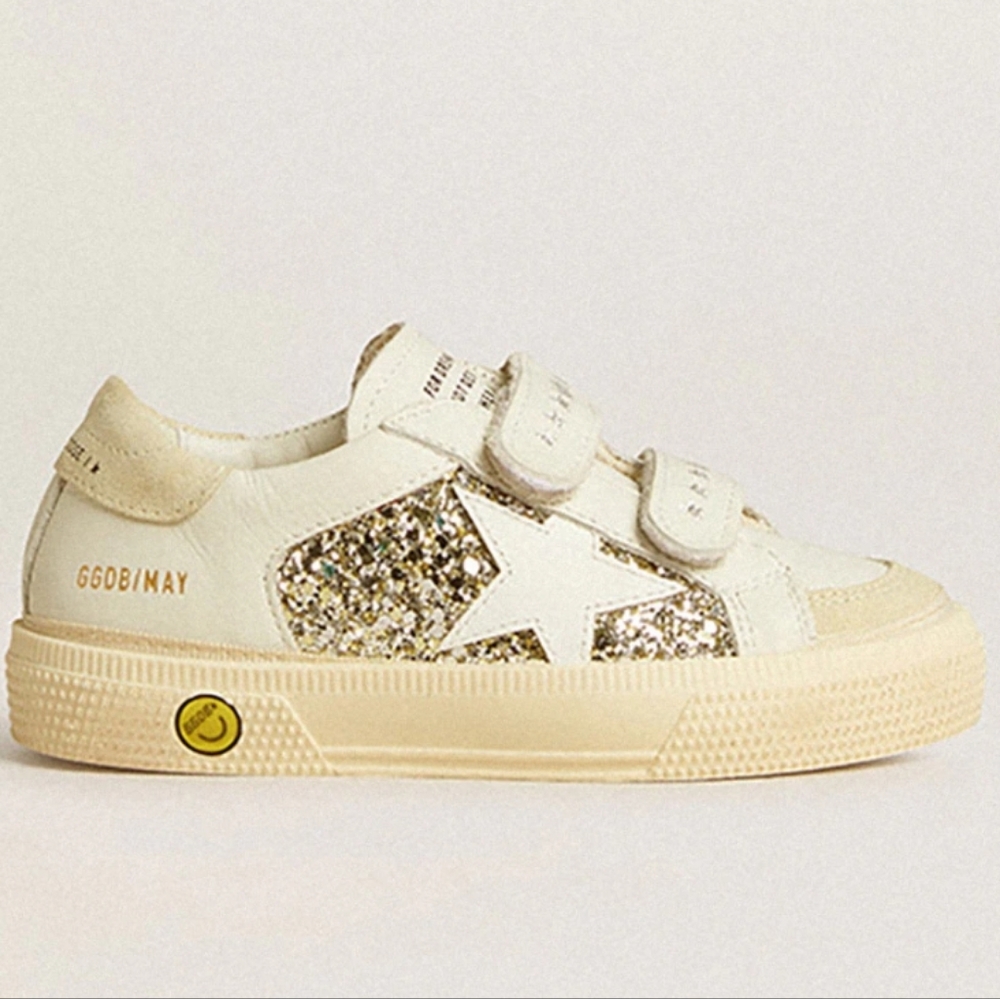 Golden Goose May Teen in white leather/gold glitter with white leather star